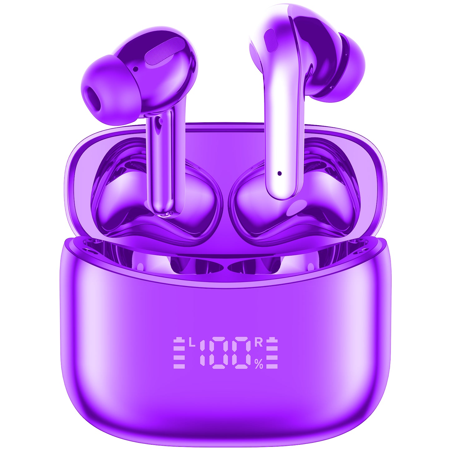 AI Translation Earbuds Real Time Translator Wireless Earbuds Headphones for Traveling Abroad Learning Languages Attending Meetings Managing Global Business Digital Display Charging Case Purple