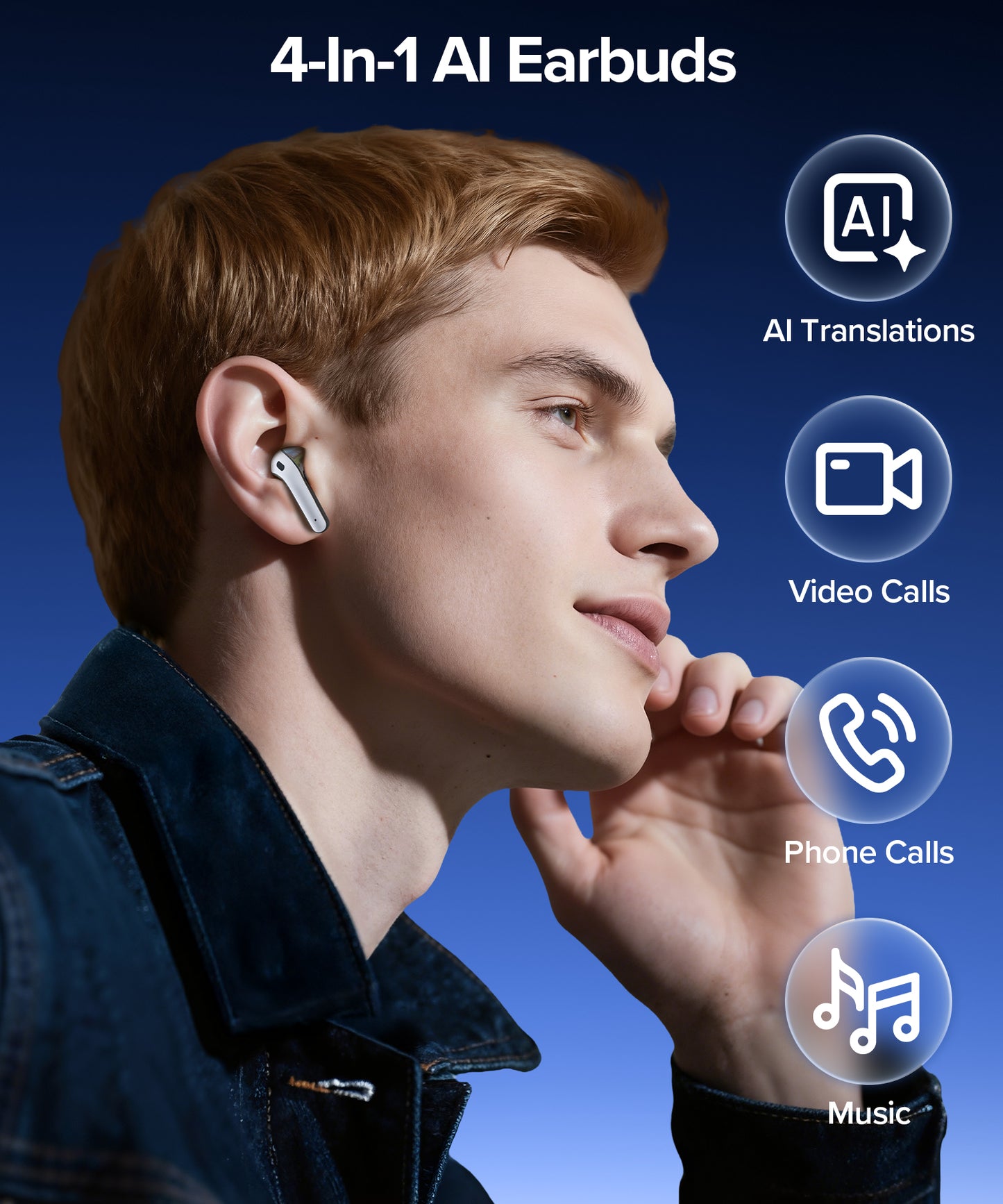 AI Translation Earbuds Real Time 164 Languages Translator Ear Buds Audifonos Traductores Inglés Español 70H Playtime Wireless Earphones AI Bluetooth Headphones for Travel Meeting Learning Black