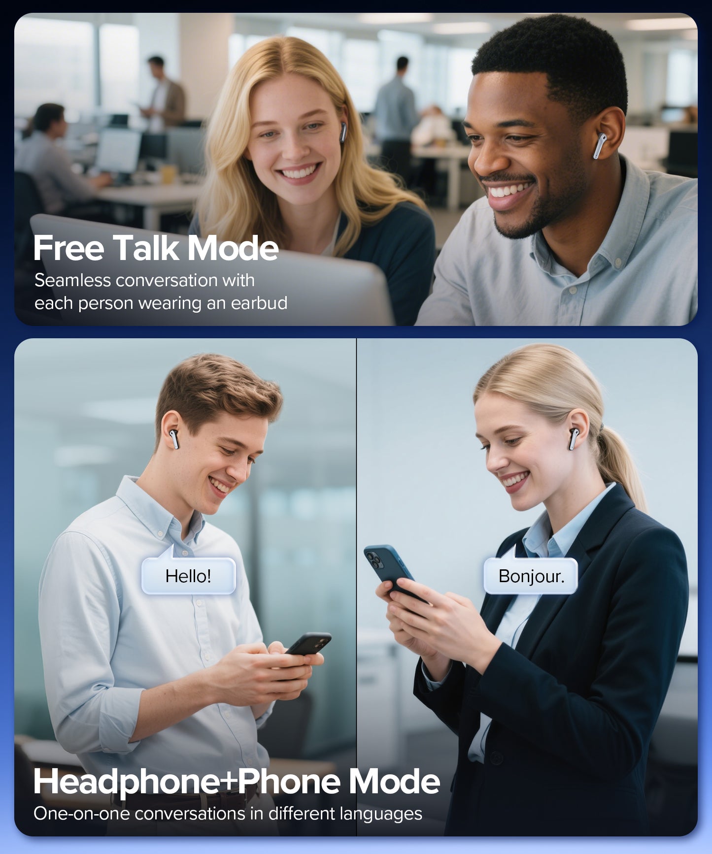 AI Translation Earbuds Real Time 164 Languages Translator Ear Buds Audifonos Traductores Inglés Español 70H Playtime Wireless Earphones AI Bluetooth Headphones for Travel Meeting Learning Black