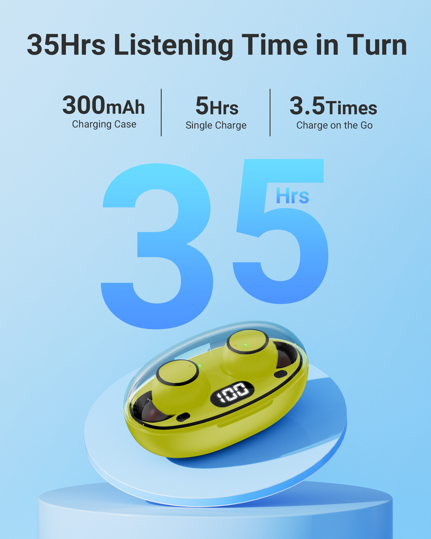 Wireless Bluetooth Earbuds Headphones 5.3 Mini Ear Buds IPX7 Waterproof Earbud Workout Earphones with LED Display Charging Case Sports Headset Yellow