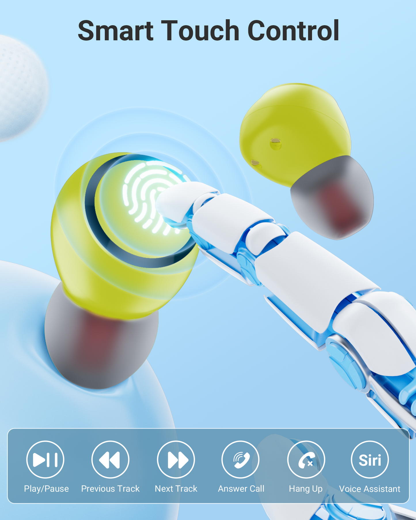 Wireless Bluetooth Earbuds Headphones 5.3 Mini Ear Buds IPX7 Waterproof Earbud Workout Earphones with LED Display Charging Case Sports Headset Yellow