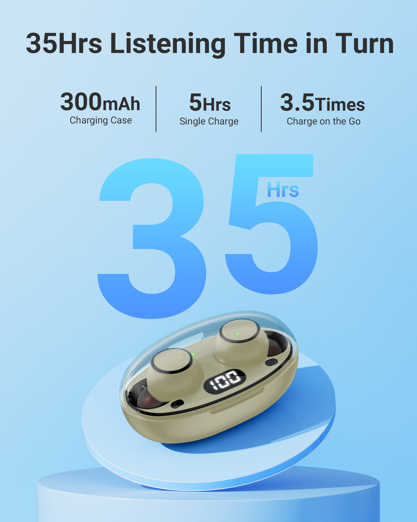 Wireless Bluetooth Earbuds Headphones 5.3 Mini Ear Buds IPX7 Waterproof Earbud Workout Earphones with LED Display Charging Case Sports Headset Brown