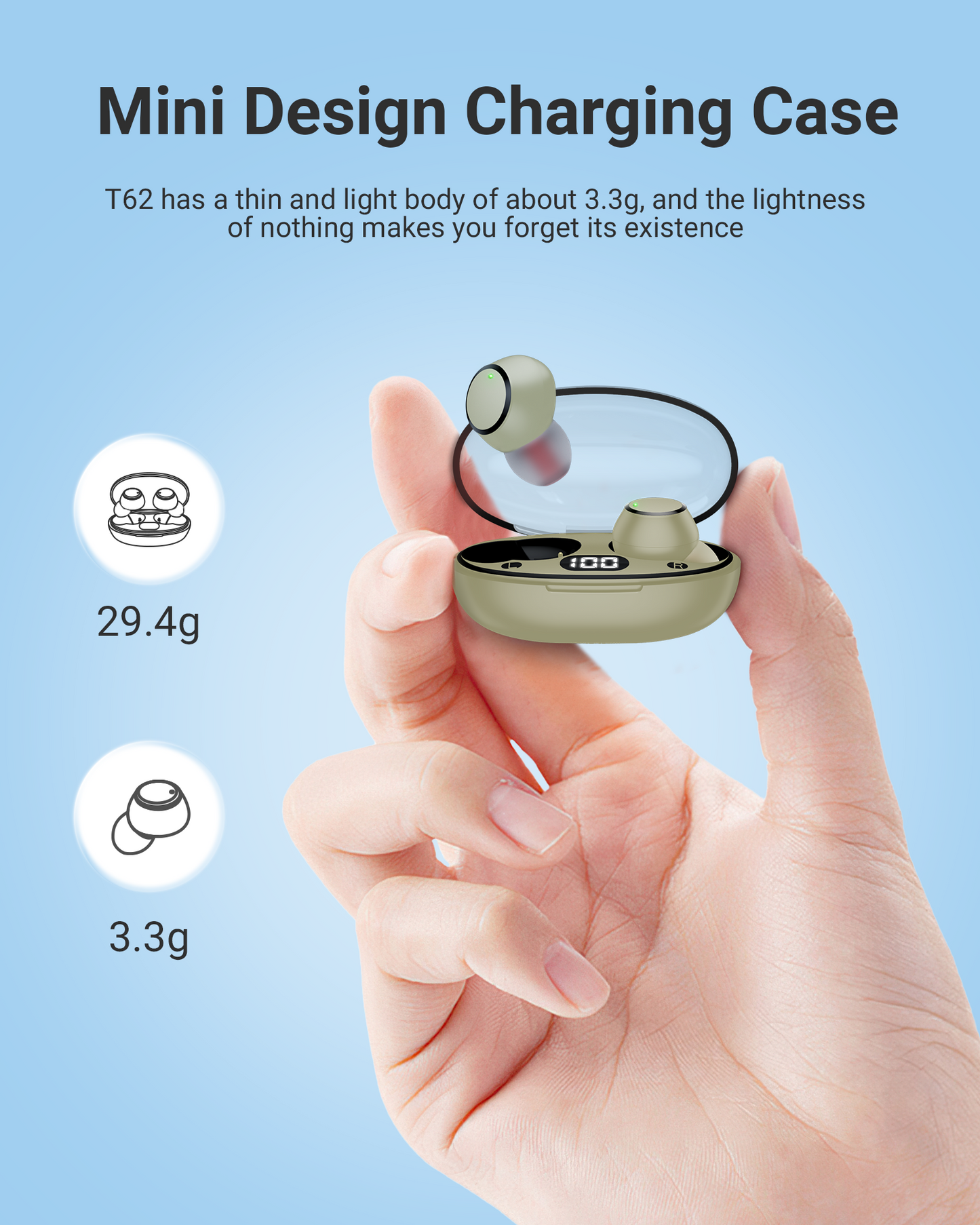 Wireless Bluetooth Earbuds Headphones 5.3 Mini Ear Buds IPX7 Waterproof Earbud Workout Earphones with LED Display Charging Case Sports Headset Brown