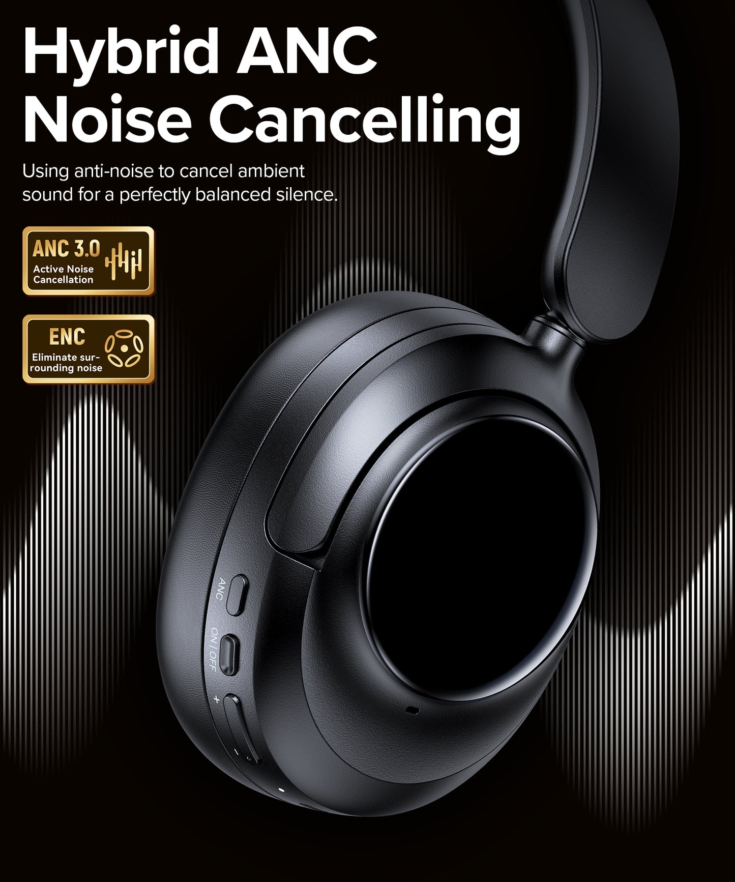 Hybrid Active Noise Cancelling Headphones, 120Hrs Playtime Bluetooth Headphones Hi-Res Audio HD Clear Call with 5 ENC Mics, HiFi Stereo Wireless Headphone Over Ear Foldable for Travel Office Game