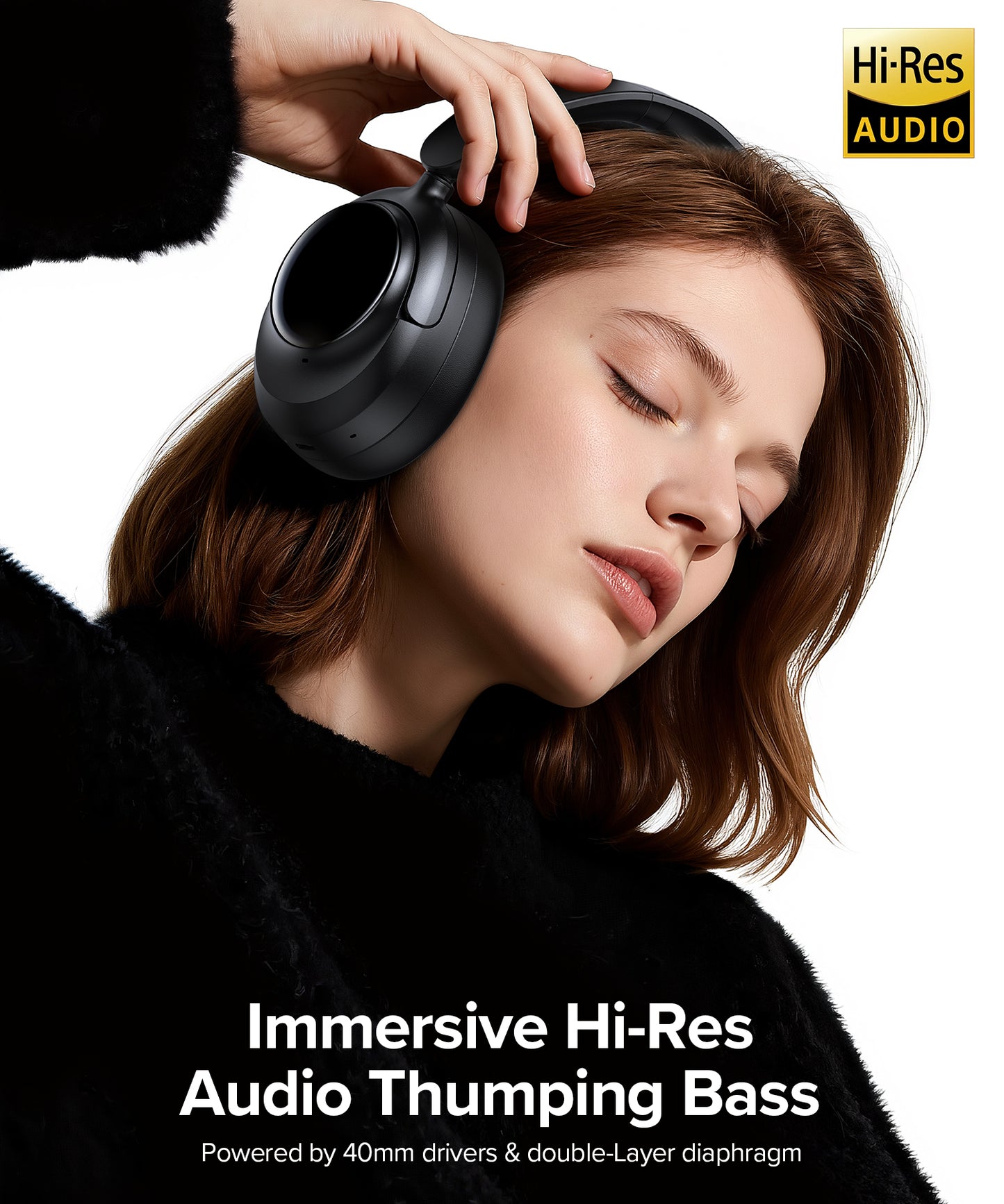 Hybrid Active Noise Cancelling Headphones, 120Hrs Playtime Bluetooth Headphones Hi-Res Audio HD Clear Call with 5 ENC Mics, HiFi Stereo Wireless Headphone Over Ear Foldable for Travel Office Game