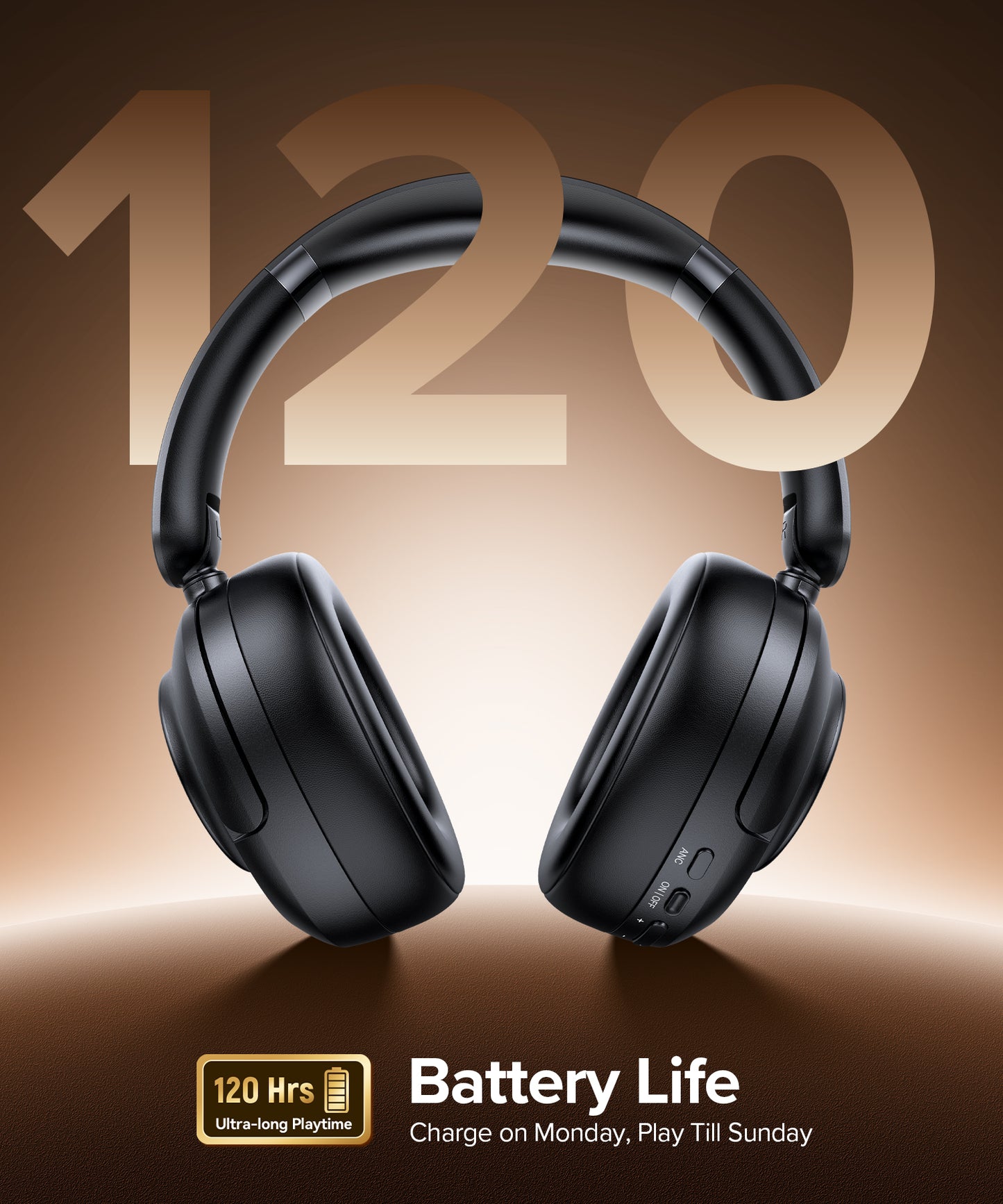 Hybrid Active Noise Cancelling Headphones, 120Hrs Playtime Bluetooth Headphones Hi-Res Audio HD Clear Call with 5 ENC Mics, HiFi Stereo Wireless Headphone Over Ear Foldable for Travel Office Game