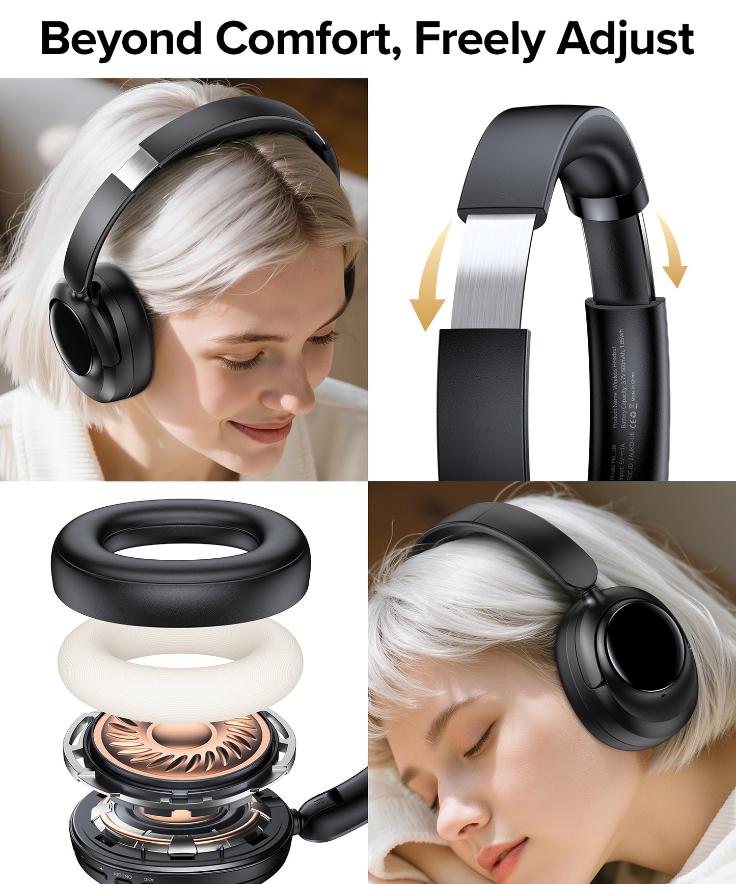 Hybrid Active Noise Cancelling Headphones, 120Hrs Playtime Bluetooth Headphones Hi-Res Audio HD Clear Call with 5 ENC Mics, HiFi Stereo Wireless Headphone Over Ear Foldable for Travel Office Game