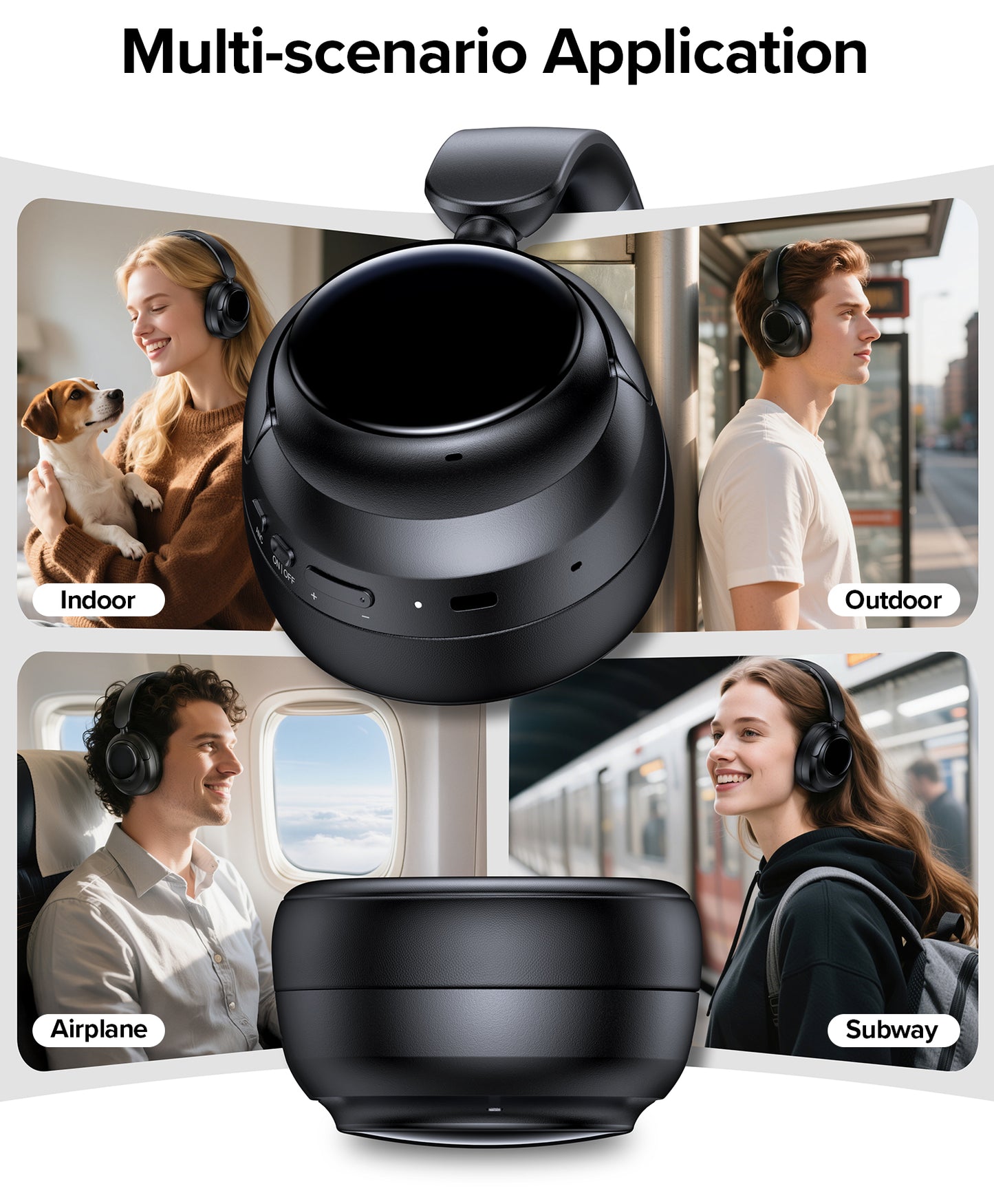 Hybrid Active Noise Cancelling Headphones, 120Hrs Playtime Bluetooth Headphones Hi-Res Audio HD Clear Call with 5 ENC Mics, HiFi Stereo Wireless Headphone Over Ear Foldable for Travel Office Game